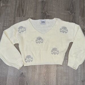 Etcerta streetwear Cream Sweater with bedazzled Skull Design size small
